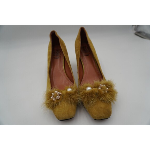 Suede Leather Square Toe Chky Heels Vintage Floral Handmade Pump by Fashion 9.5 - Picture 4 of 11